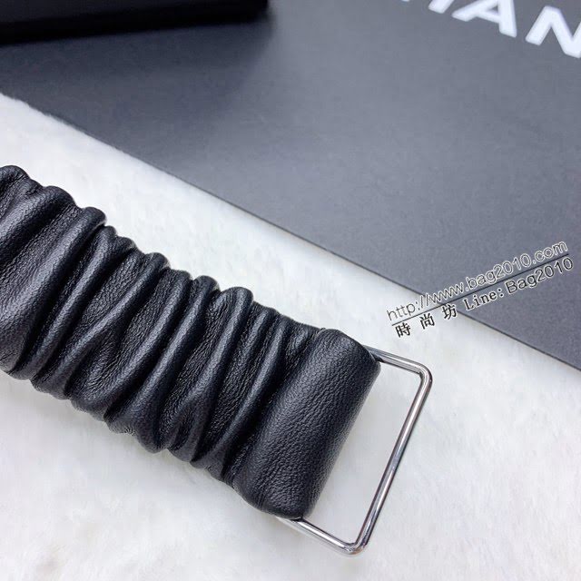Chanel女士皮帶 香奈兒經典小羊皮鬆緊褲腰帶 香奈兒褶皺腰帶  jjp2149